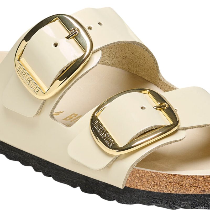 birkenstock womens arizona big buckle high shine ecru leather 9013708 tip top shoes of new york 700259