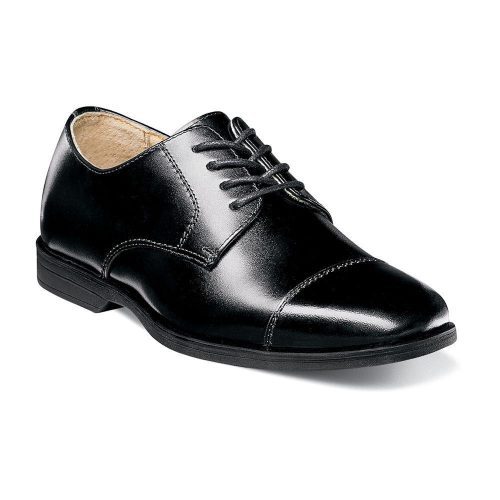 Florsheim Kids Boy's Reveal Cap Toe Oxford Jr. Black Leather (Sizes 3.5-7) - 691698 - Tip Top Shoes of New York