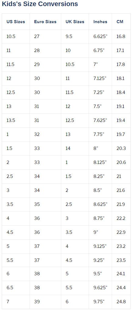 kids Size Charts