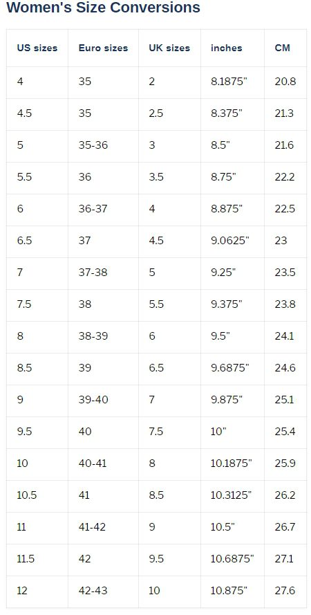 women Size Charts